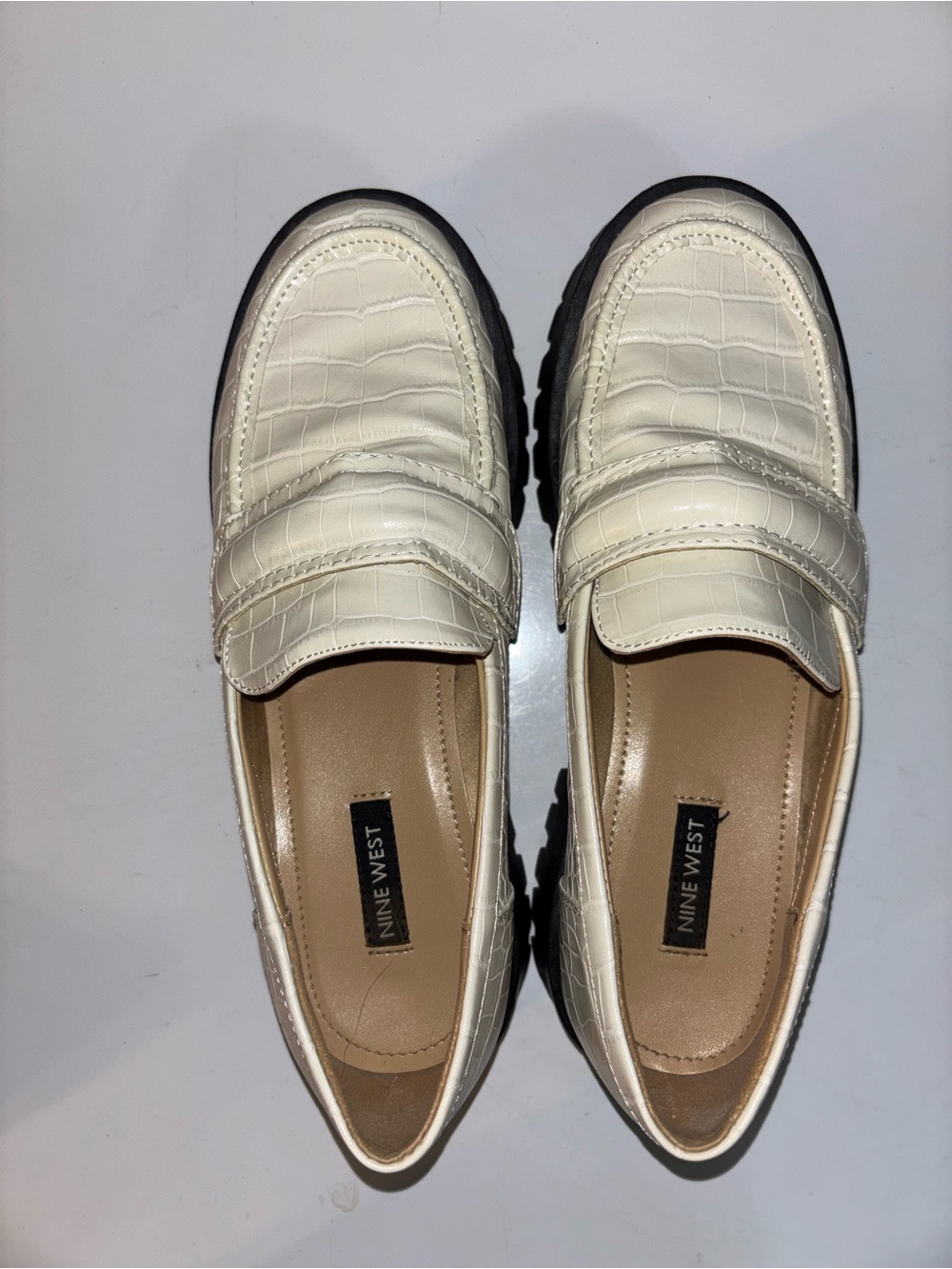 Nine West Cream Croc-Embossed Penny Loafers